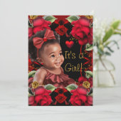 Invitation Fille Baby shower ethnique Rose rouge (Debout devant)