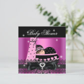 Invitation Fille Baby shower fête rose noir dentelle (Debout devant)