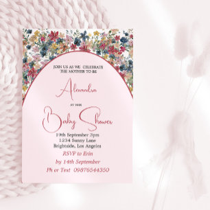 Invitation Fille Baby shower Fleur sauvage rose