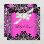 Invitation Fille Baby shower Joli rose chaud noir (Devant / Derrière)