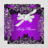 Invitation Fille Baby shower Joli violet blanc noir (Devant / Derrière)