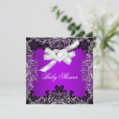 Invitation Fille Baby shower Joli violet blanc noir (Debout devant)