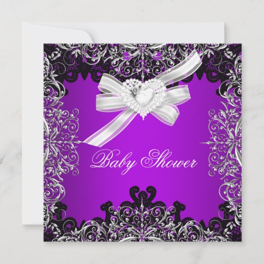 Invitation Fille Baby shower Joli violet blanc noir (Devant)
