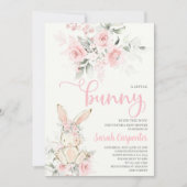 Invitation Fille Baby shower Lapin Rose Floral (Devant)