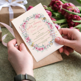 Invitation Fille Baby shower lapin rose rose mignon