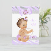 Invitation Fille Baby shower Lilac Zebra Dentelle Lumière Bru (Debout devant)