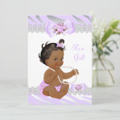 Invitation Fille Baby shower Lilac Zebra Lace Ethnique (Debout devant)