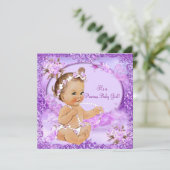 Invitation Fille Baby shower mauve Floral Precious (Debout devant)