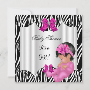 Invitation Fille Baby shower mignonne Bébé rose chaud Zebra