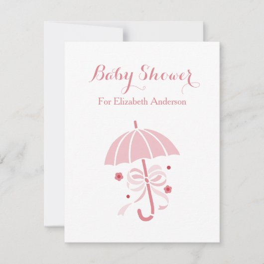 Invitation Fille Baby shower Mignonne Parapluie Rose Avec Bow (Devant)