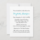 Invitation Fille Baby shower Mignonne Parapluie Turquoise Ave (Dos)