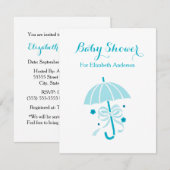 Invitation Fille Baby shower Mignonne Parapluie Turquoise Ave (Devant / Derrière)
