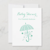 Invitation Fille Baby shower Mignonne Parapluie vert et Bow (Devant)
