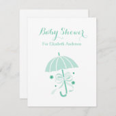 Invitation Fille Baby shower Mignonne Parapluie vert et Bow (Devant / Derrière)