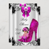 Invitation Fille Baby shower mignonne Rose chaud haut talon F (Devant / Derrière)