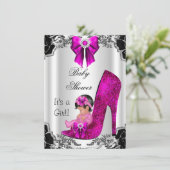 Invitation Fille Baby shower mignonne Rose chaud haut talon F (Debout devant)