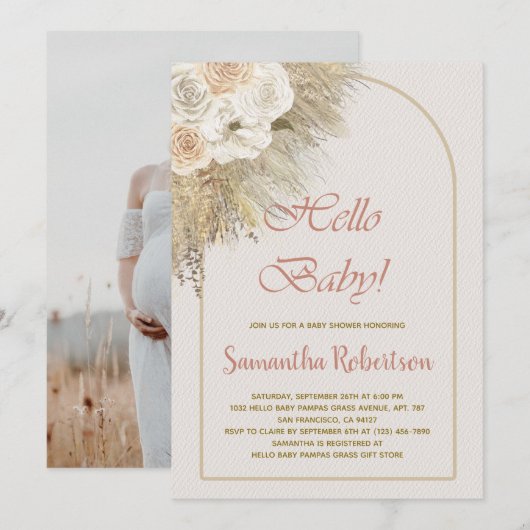 Invitation Fille Baby shower Pampas Grass Boho Floral Photo (Devant / Derrière)