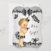 Invitation Fille Baby shower Papillon noir blanc Blonde (Devant)