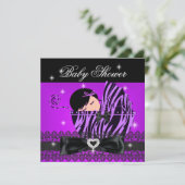 Invitation Fille Baby shower Party Purple Black Lace (Debout devant)