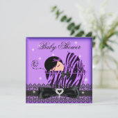 Invitation Fille Baby shower Party Purple Black Lace (Debout devant)