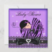 Invitation Fille Baby shower Party Purple Black Lace (Devant)