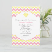 Invitation Fille Baby Shower Pink Yellow Sunshine (Debout devant)