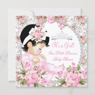 Invitation Fille Baby Shower Princess Rose Floral Vintage 2