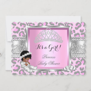 Invitation Fille Baby Shower Princesse Rose Gris Léopard 4