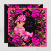Invitation Fille baby shower Rose Fleurs 2 (Devant / Derrière)