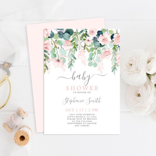 Invitation fille Baby shower rose Floral