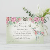 Invitation Fille Baby shower Rose Floral Deer Antler (Debout devant)