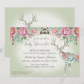 Invitation Fille Baby shower Rose Floral Deer Antler (Devant / Derrière)