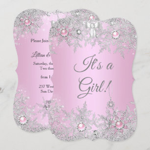 Invitation Fille Baby shower rose hiver WonderLand