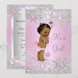 Invitation Fille Baby shower rose hiver WonderLand Ethnique