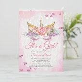 Invitation Fille Baby shower rose Imaginaire Sleepy Unicorn (Debout devant)