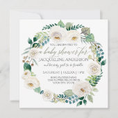 Invitation Fille Baby shower rose n blanc Roses feuille couro (Devant)