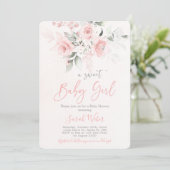 Invitation Fille baby shower rose pâle (Debout devant)
