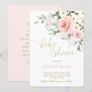 Invitation Fille baby shower rose pâle