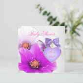 Invitation Fille Baby shower rose papillon pourpre Floral (Debout devant)