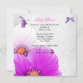 Invitation Fille Baby shower rose papillon pourpre Floral (Dos)