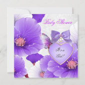 Invitation Fille Baby shower rose papillon pourpre Floral 2 (Devant)