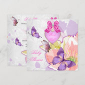 Invitation Fille Baby shower rose papillon violet Floral (Devant / Derrière)