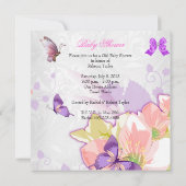 Invitation Fille Baby shower rose papillon violet Floral 2 (Dos)