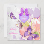 Invitation Fille Baby shower rose papillon violet Floral 2 (Devant)