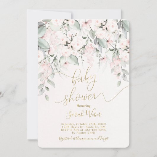 Invitation Fille baby shower rose pastel (Devant)