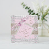 Invitation Fille Baby shower rose Perle Bow Lace Burlap 2 (Debout devant)