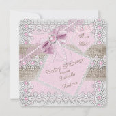 Invitation Fille Baby shower rose Perle Bow Lace Burlap 2 (Devant)