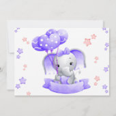 Invitation Fille Baby shower rose pourpre Argent bébé Eléphan (Dos)