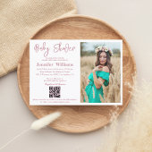 Invitation fille baby shower rose script photo qr code simple