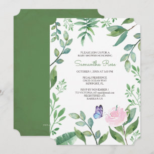 Invitation Fille Baby shower, rose, violet et papillon bleu